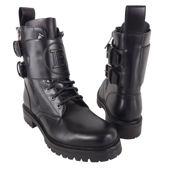 Balmain B Logo Buckle Ranger Combat Boots Mens US 10 IT 43 Black $1650 main image 12